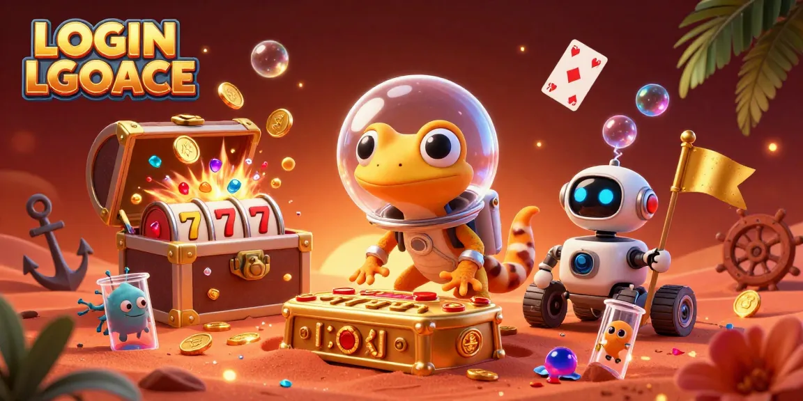 Engage with LOGIN LGOACE's exciting universe featuring a Martian gecko discovering a golden casino.