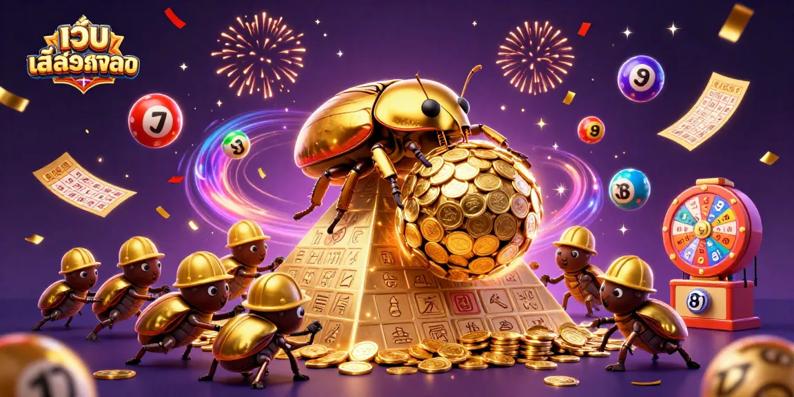 Win with เว็บสล็อตตรง: A vibrant 3D scene showcasing a beetle theme in casino gameplay.