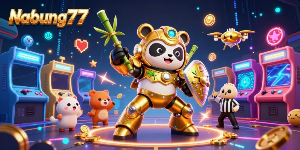 Menangkan permainan slot dengan pengalaman menyenangkan dari Nabung77, lengkap dengan simbol keberuntungan dan mesin slot.