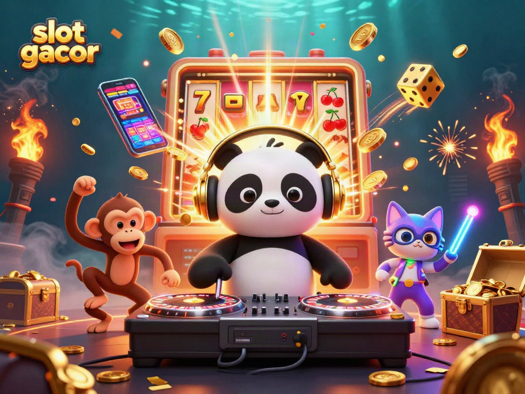 Engage with slot gacor in this vibrant, dynamic 3D casino illustration featuring exciting characters and elements.