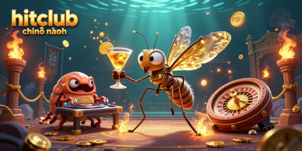 Engage in thrilling gameplay at hitclub chính hãng with a dynamic casino mascot and captivating elements.