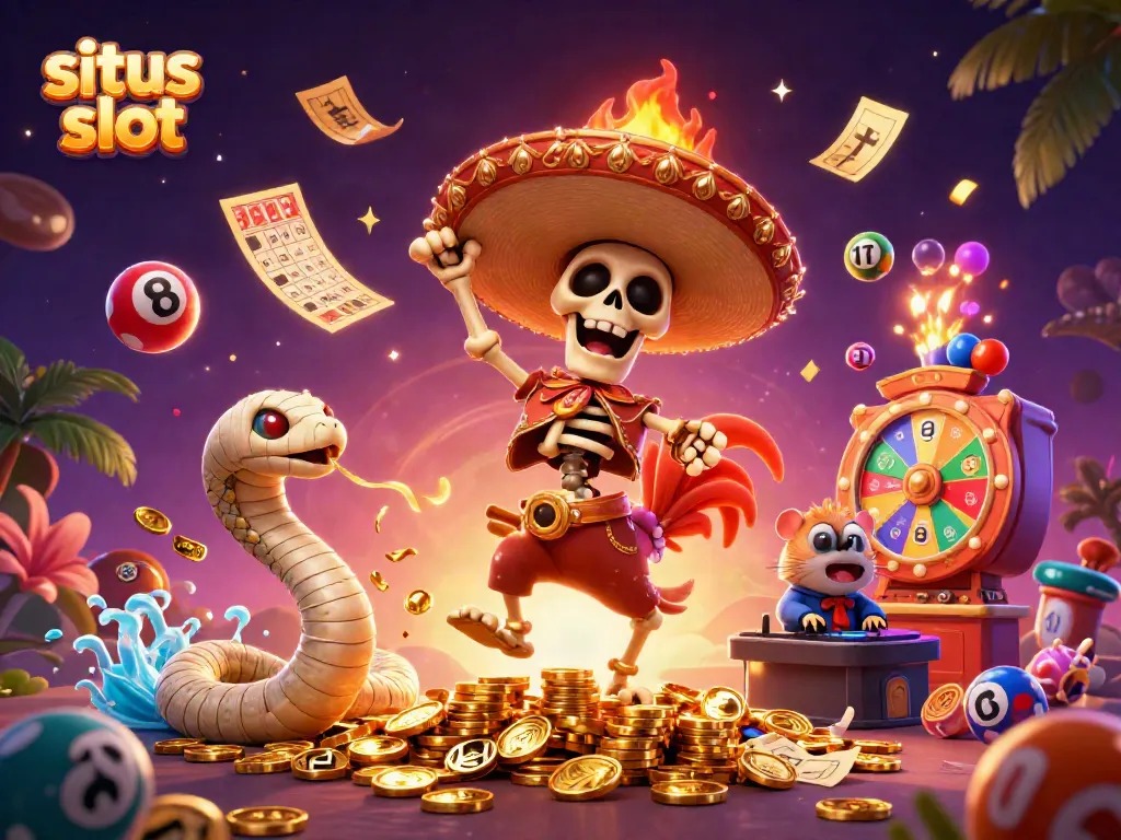 Experience exciting situs slot gameplay with dynamic characters amidst colorful casino elements.