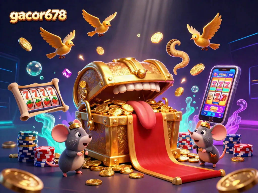 Engage with gacor678's thrilling slot machines and treasure hunt in this vibrant casino scene.