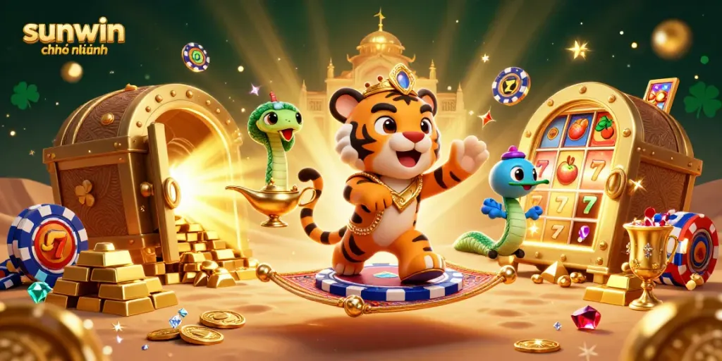 Experience the thrill of gaming with sunwin chính hãng in this dynamic 3D casino illustration.