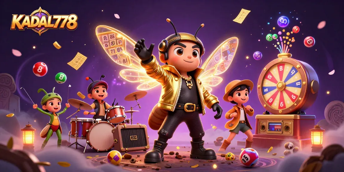 KADAL778 game platform showcases a vivid, dynamic scene filled with lottery elements and vibrant characters.