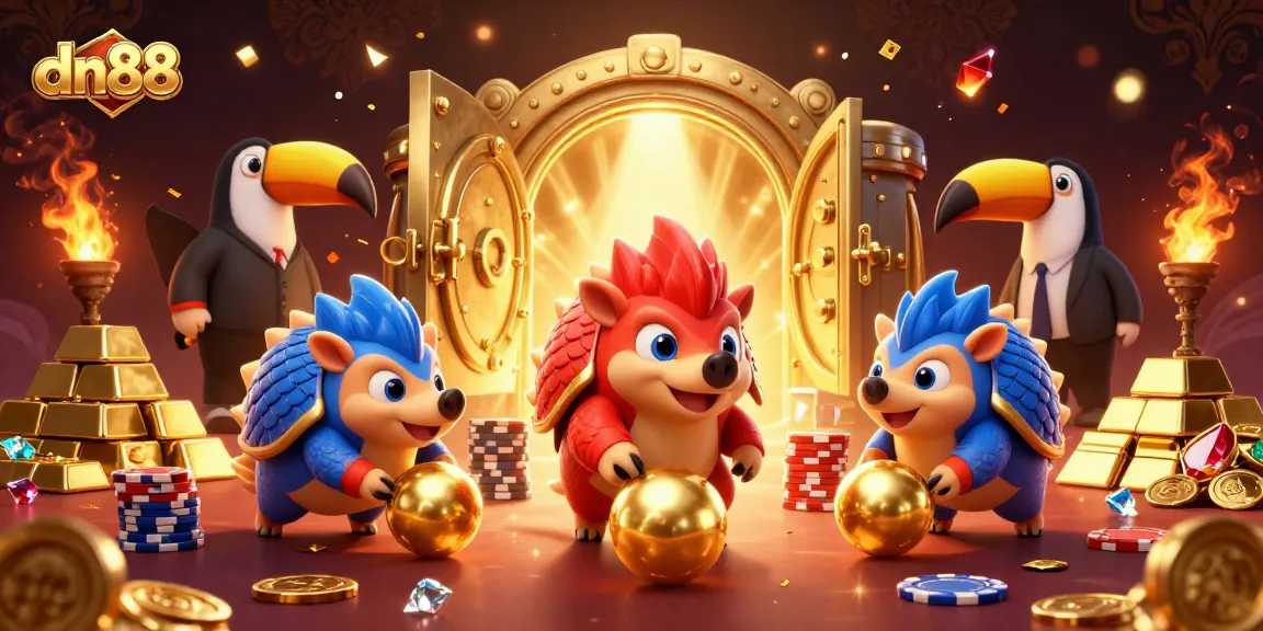 Experience thrilling gameplay at dn88 with pangolins competing in this vibrant casino scene.