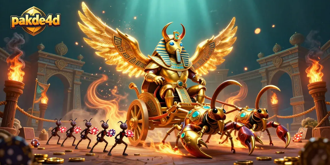 pakde4d showcases a golden scarab beetle in a vibrant 3D scene playing casino games, enhancing the gaming experience.