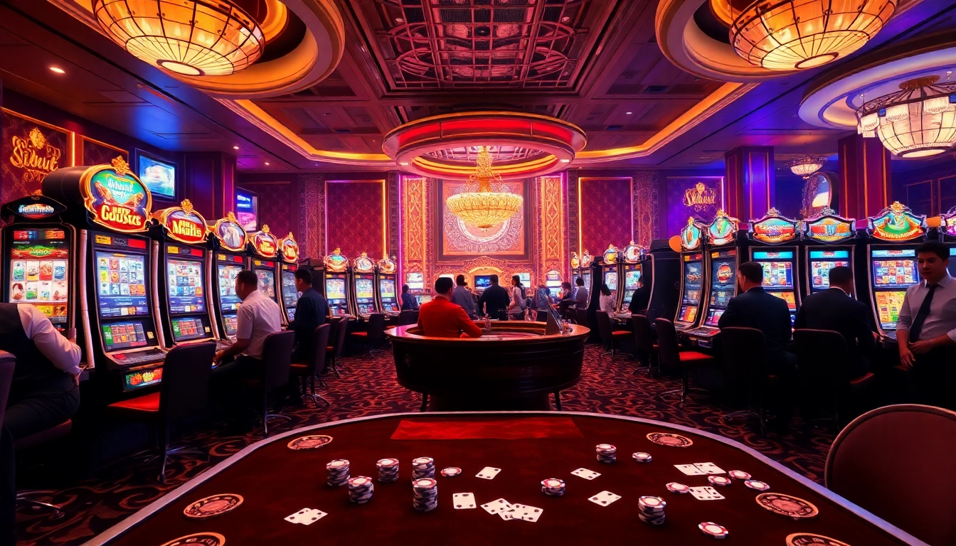 Engage with situs11 slot machines in a thrilling casino scene filled with excitement and luxury.