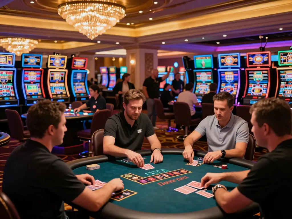 Engaged players enjoying togel online terpercaya excitement at a vibrant casino atmosphere