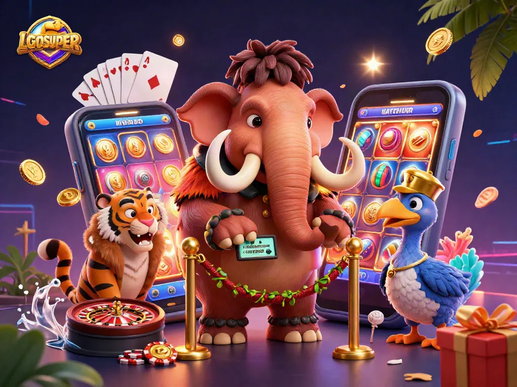 Experience thrilling gaming scenes with LGOSUPER's vibrant casino characters and exciting slot games