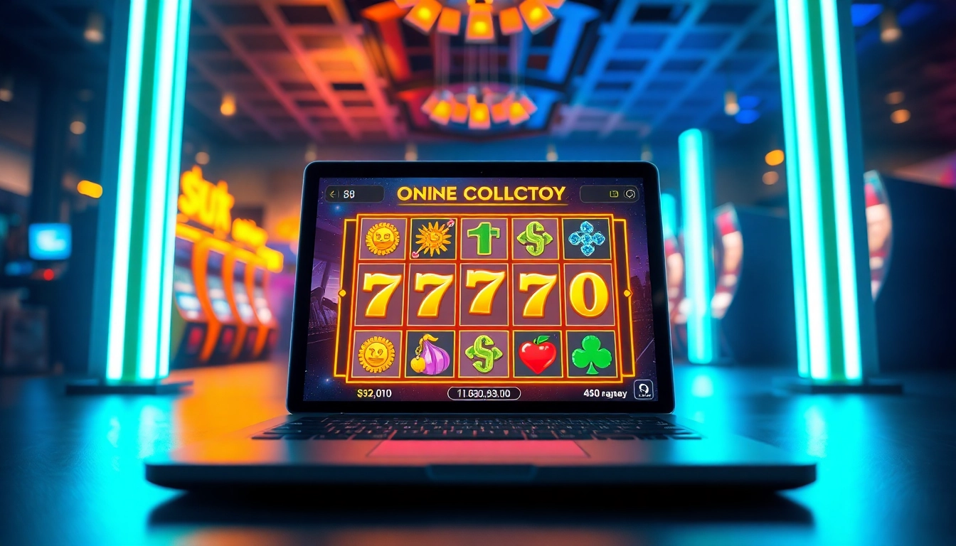 Engaging online gaming scene showcasing asupantoto with vibrant slot machines and lottery interface.