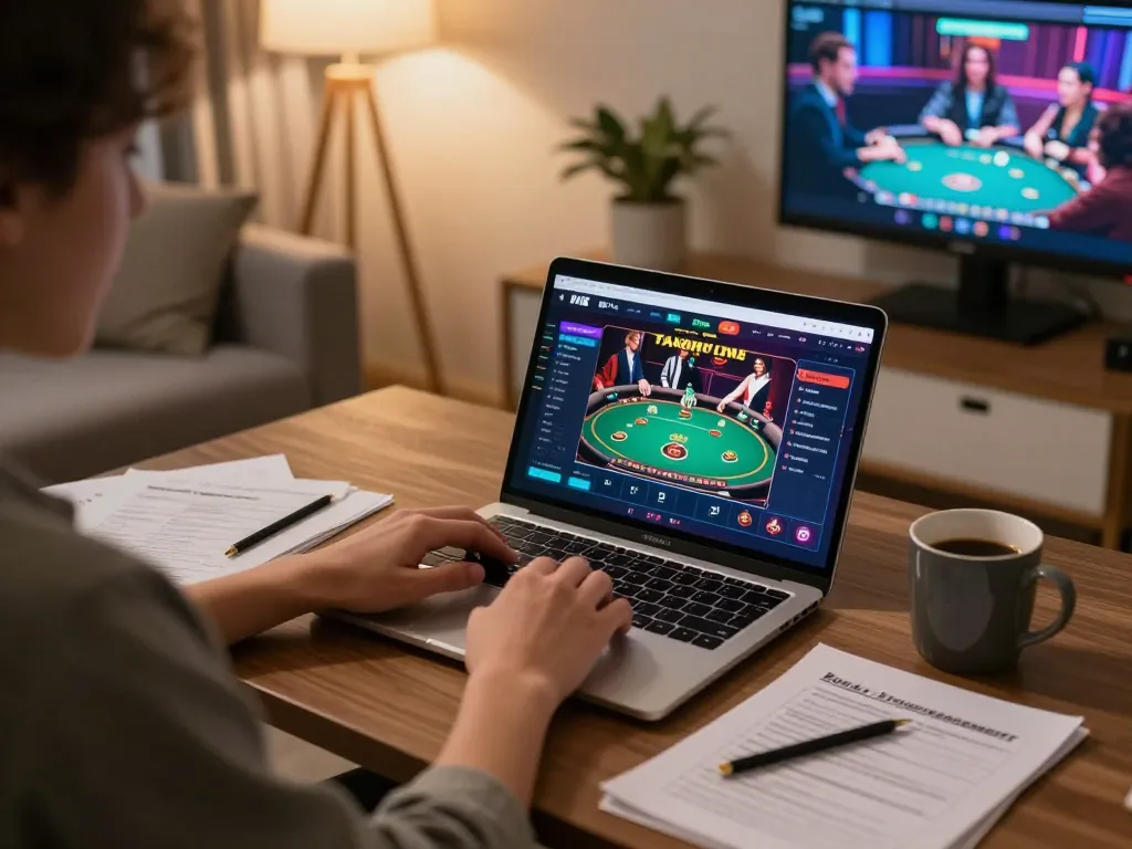 Engaging scene of online gaming showcasing the Bonus garansi kekalahan 100% benefits during a home poker session.