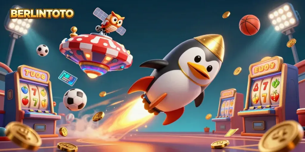 Engage in exciting adventures with BERLINTOTO as the golden penguin reaches for big wins at the shining casino.