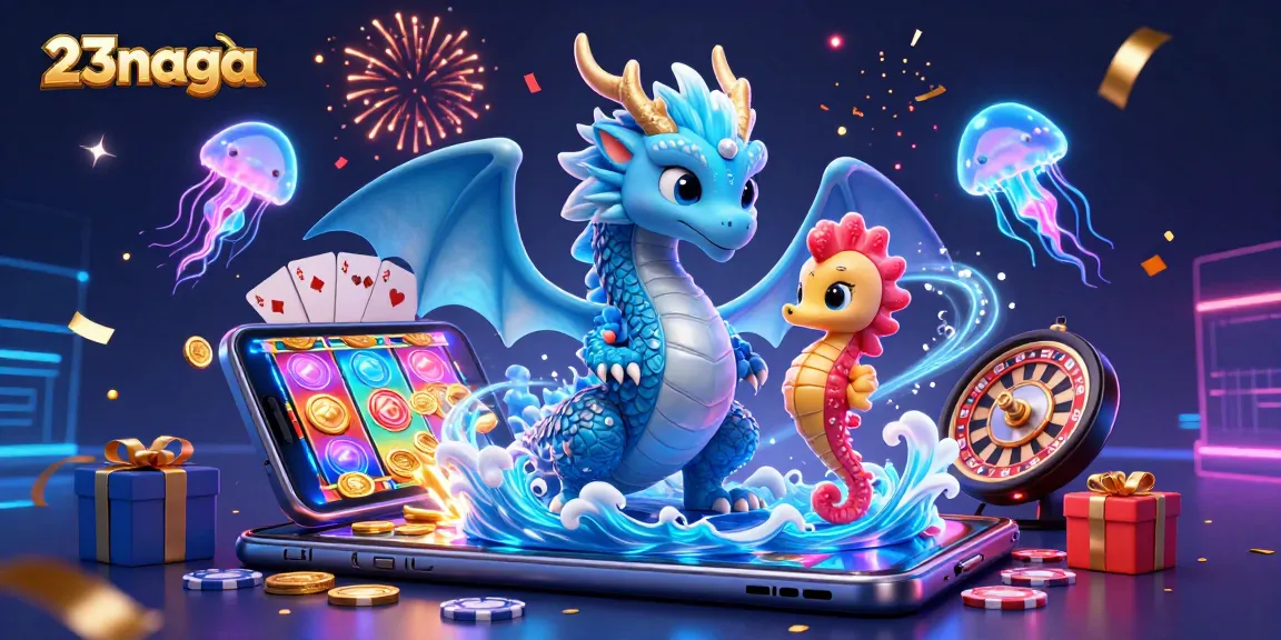 23naga memimpin aksi slot dengan naga dan ksatria seahorse, dikelilingi simbol kasino.