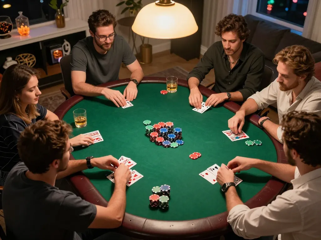 Players at home enjoy poker night with GG88 COM, colorful chips and cards in action.