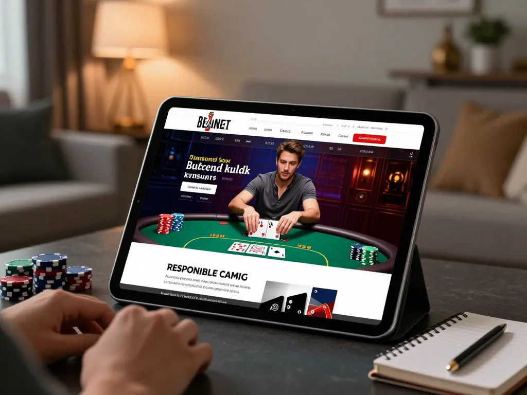 Player enjoying sunwin online poker on tablet in cozy living room, showcasing strategic gaming atmosphere.