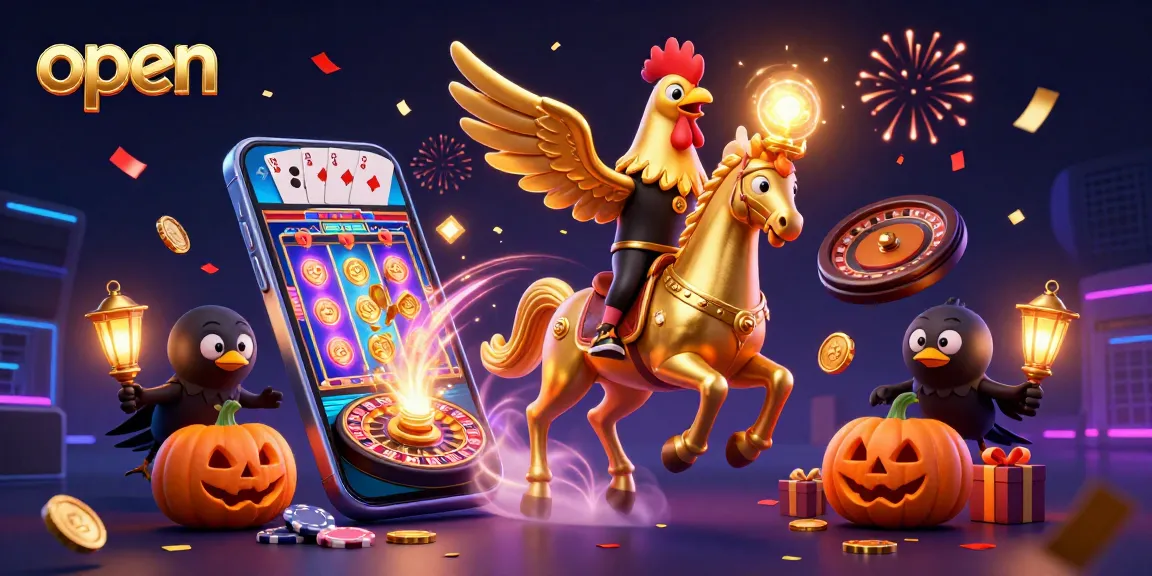 Engage in thrilling open casino adventures with golden rooster and magical casino elements.