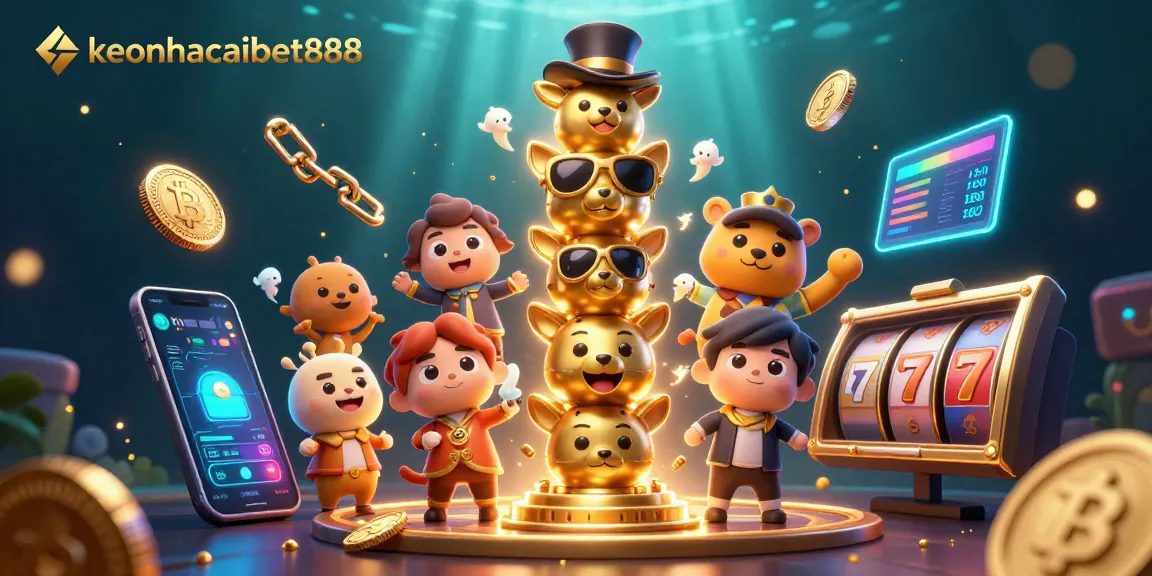 Engage with keonhacaibet888, a lively 3D illustration showcasing a golden totem pole amidst vibrant casino elements.