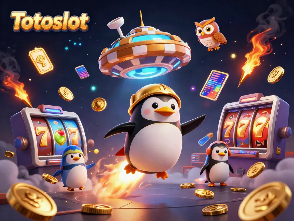 Totoslot menawarkan keseruan bermain mesin slot dengan penguin emas yang membawa koin berkilau di luar angkasa.