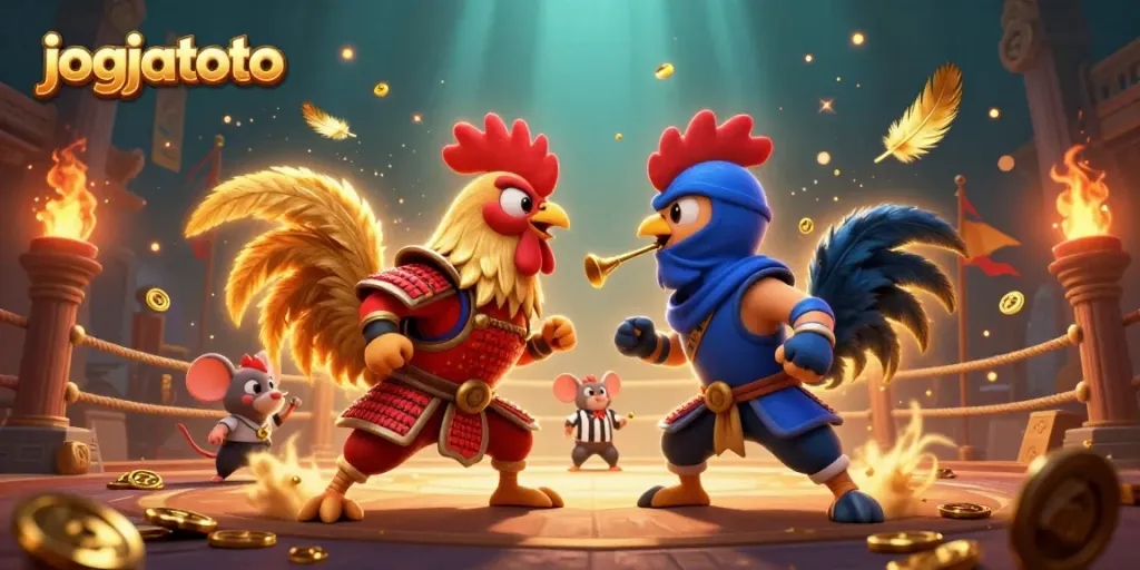 Engage in action with jogjatoto’s thrilling standoff between samurai and ninja roosters.