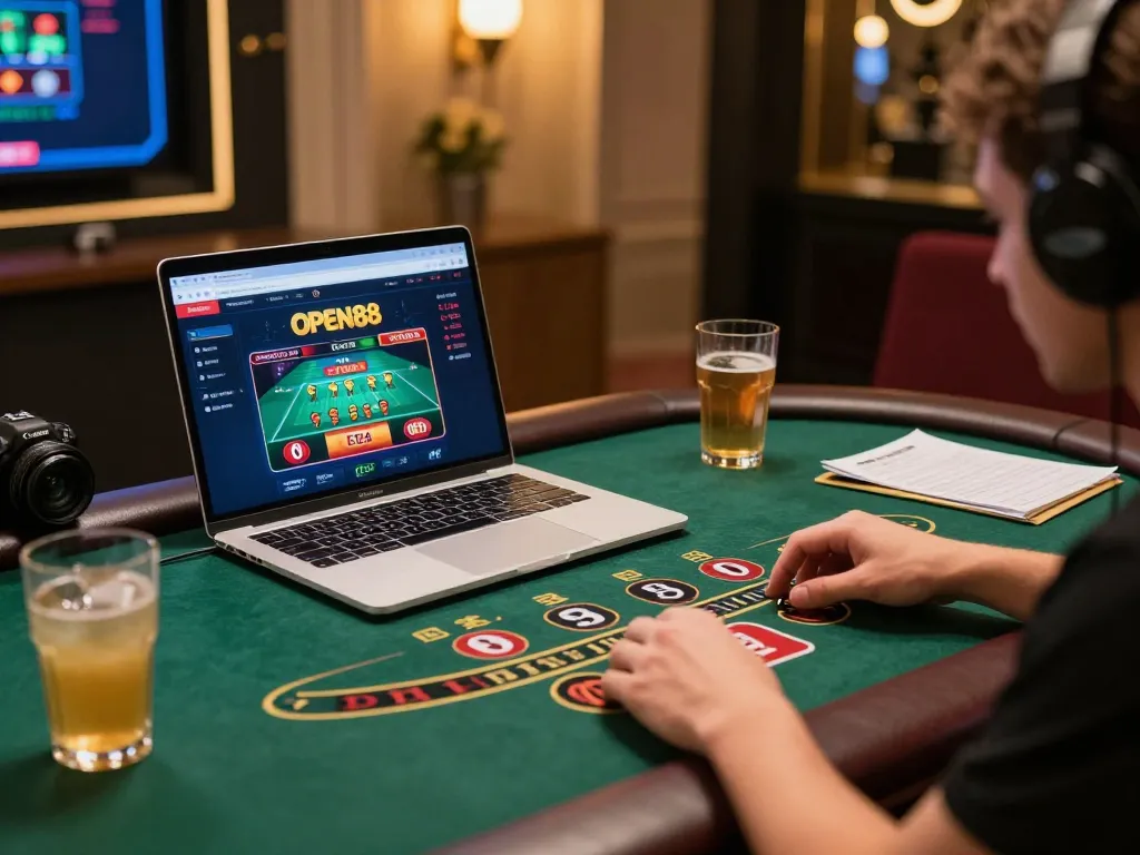 Player enjoying a live dealer game at OPEN88 online casino, showcasing strategic betting.