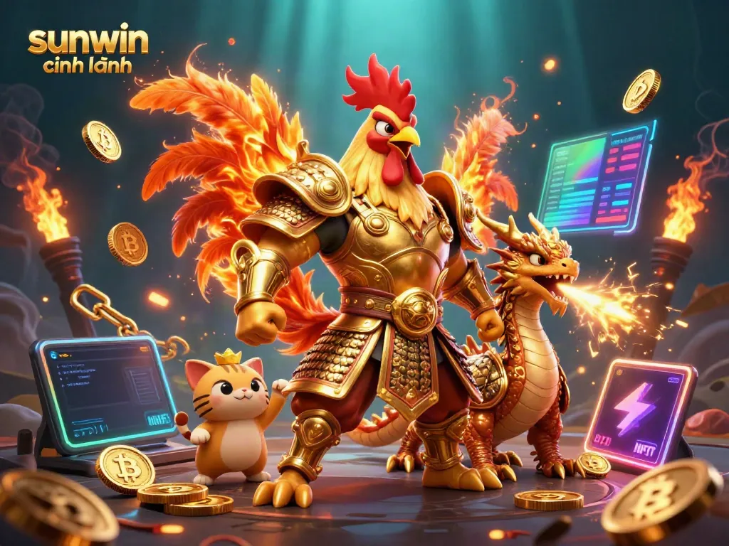 Engage in thrilling gaming with sunwin chính hãng featuring cartoon warriors and crypto elements.
