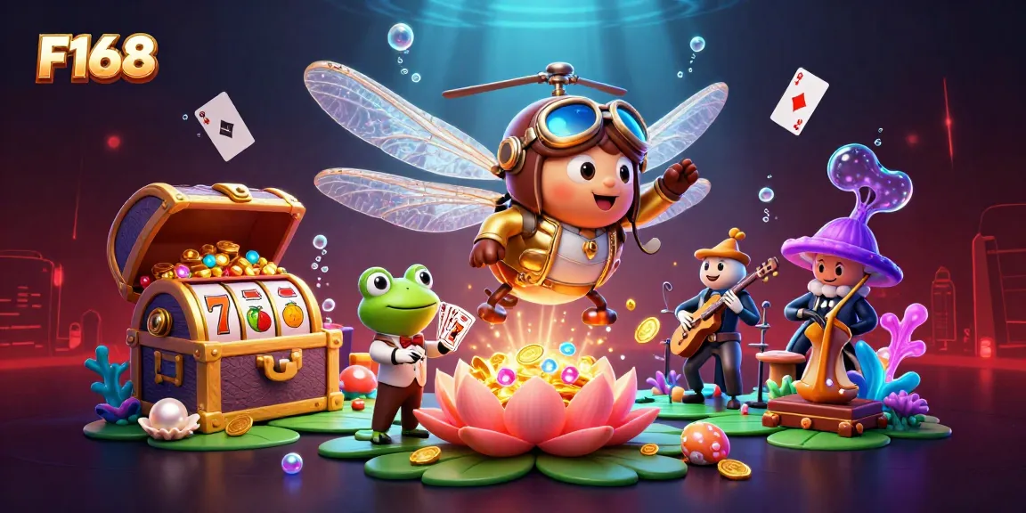 Engage with F168's vibrant casino adventure featuring dynamic game elements and lively characters.