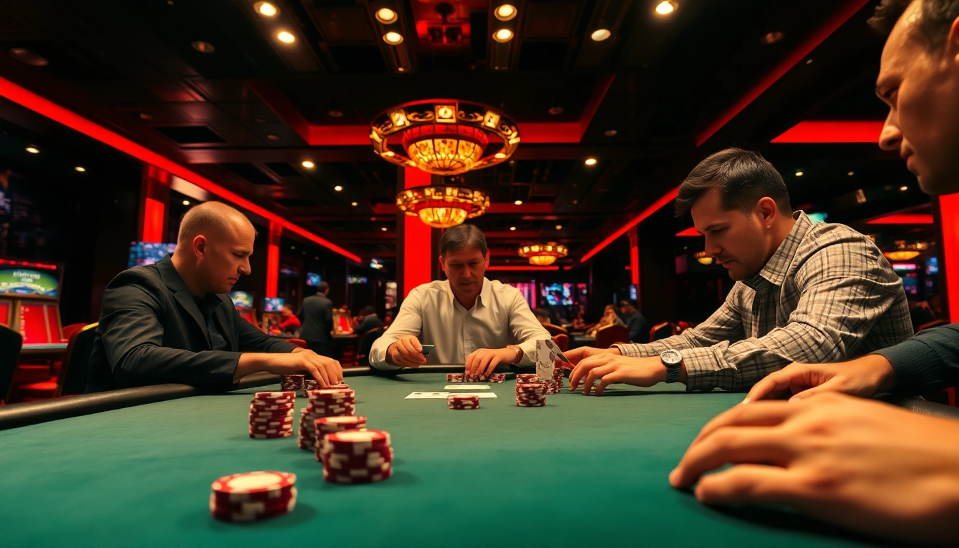 Bermain Miko69 di meja poker yang menegangkan dengan suasana kasino yang ramai.
