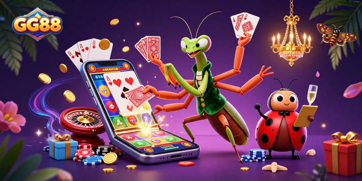 Experience GG88's thrilling gaming action with a vibrant scene of gambling delight and colorful elements.