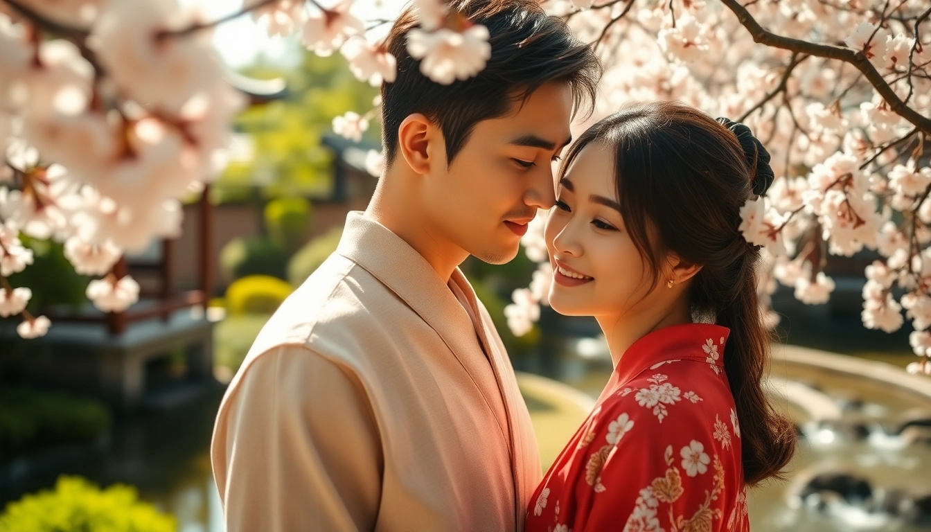 Menikmati film semi jepang dengan pemandangan romantis di taman Jepang.