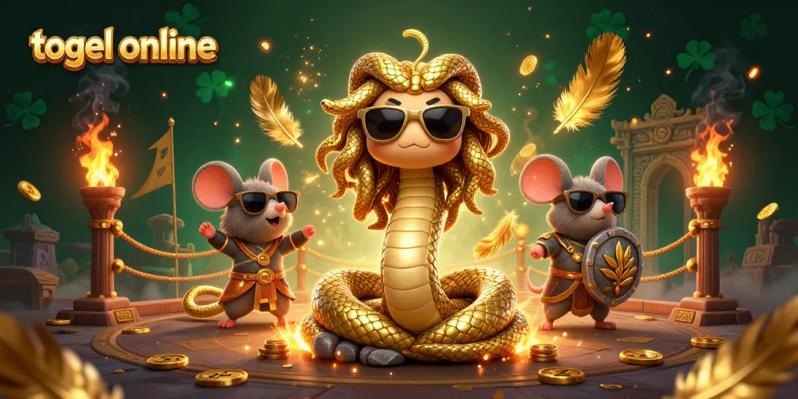Engage with togel online excitement through this colorful 3D casino scene showcasing Medusa, a warrior mouse, and dynamic gaming elements.
