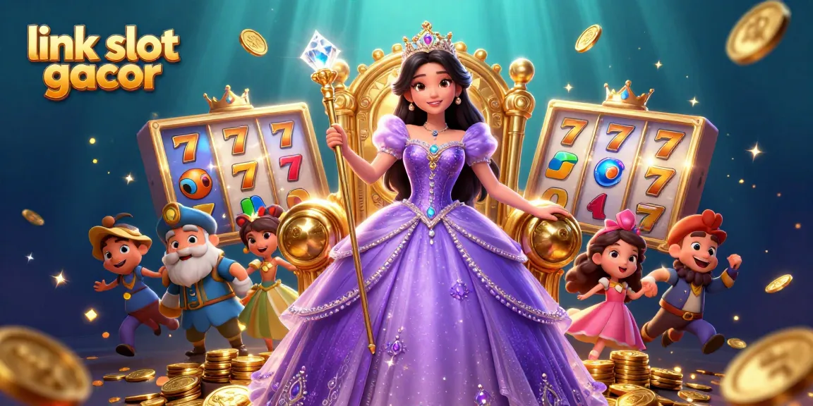 Win big with link slot gacor as spinning slot reels and gold coins fill the scene