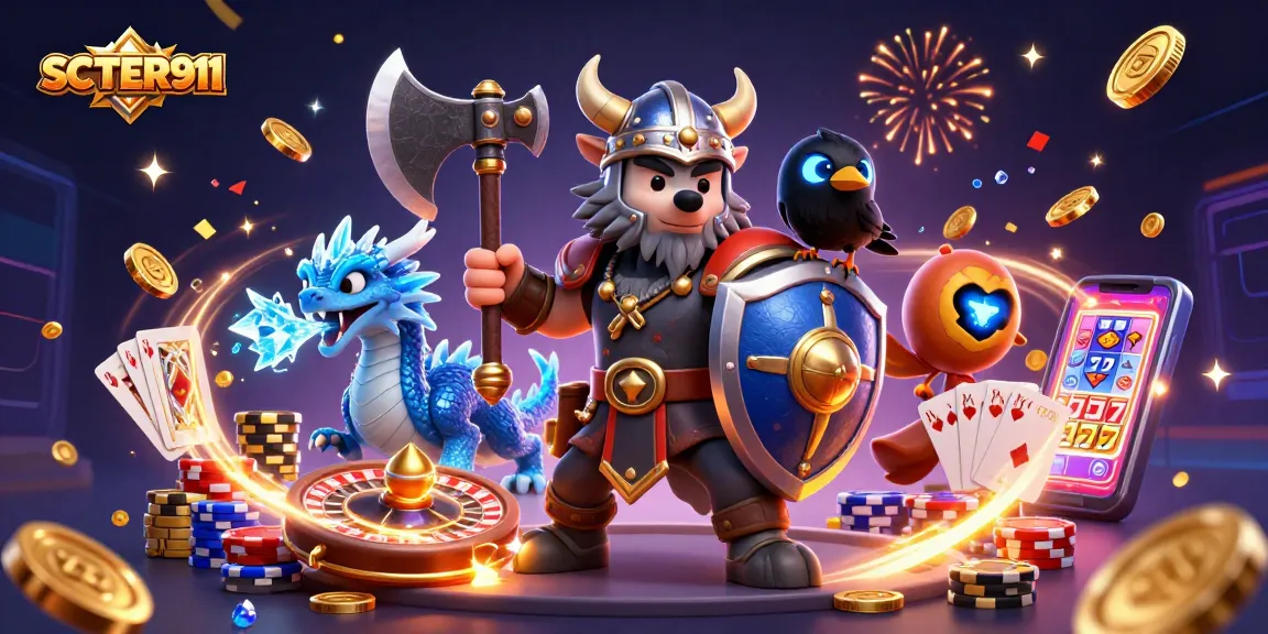 Engage with SCATTER911's thrilling casino adventure featuring a Viking warrior and dragon.