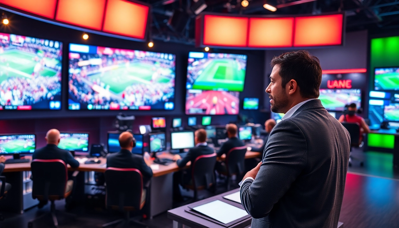 Engaging sports broadcasting studio showcasing dynamic setups and live analysis.