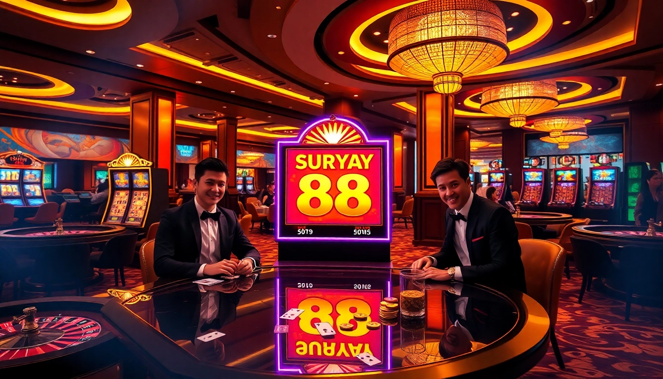 Mesin slot SURYA 88 menarik pemain yang antusias di lingkungan kasino mewah.