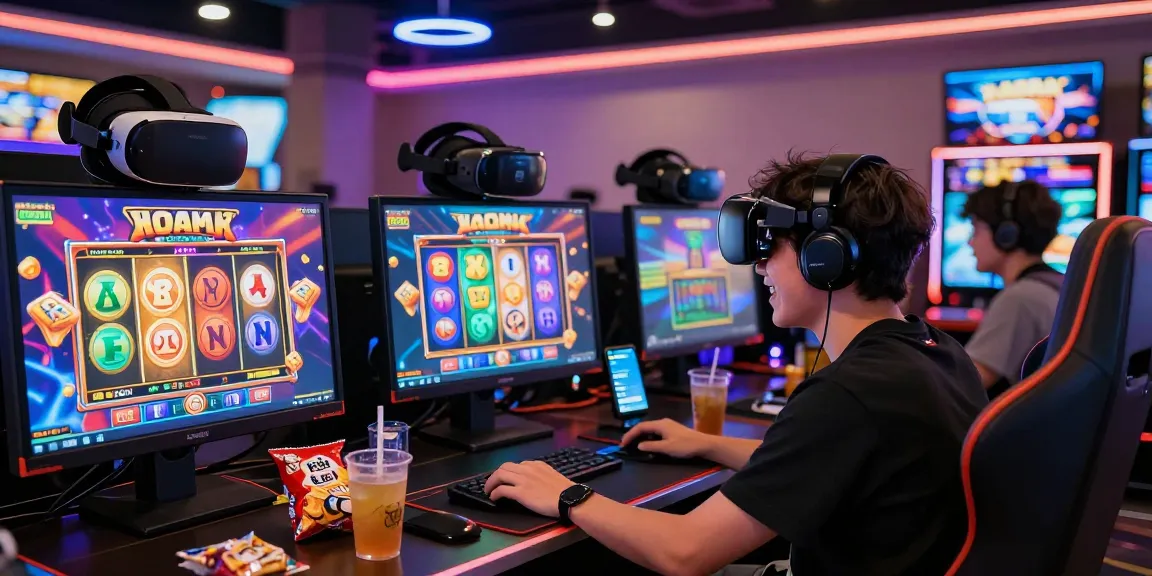Excited player enjoying slot gacor games in a lively online casino environment.