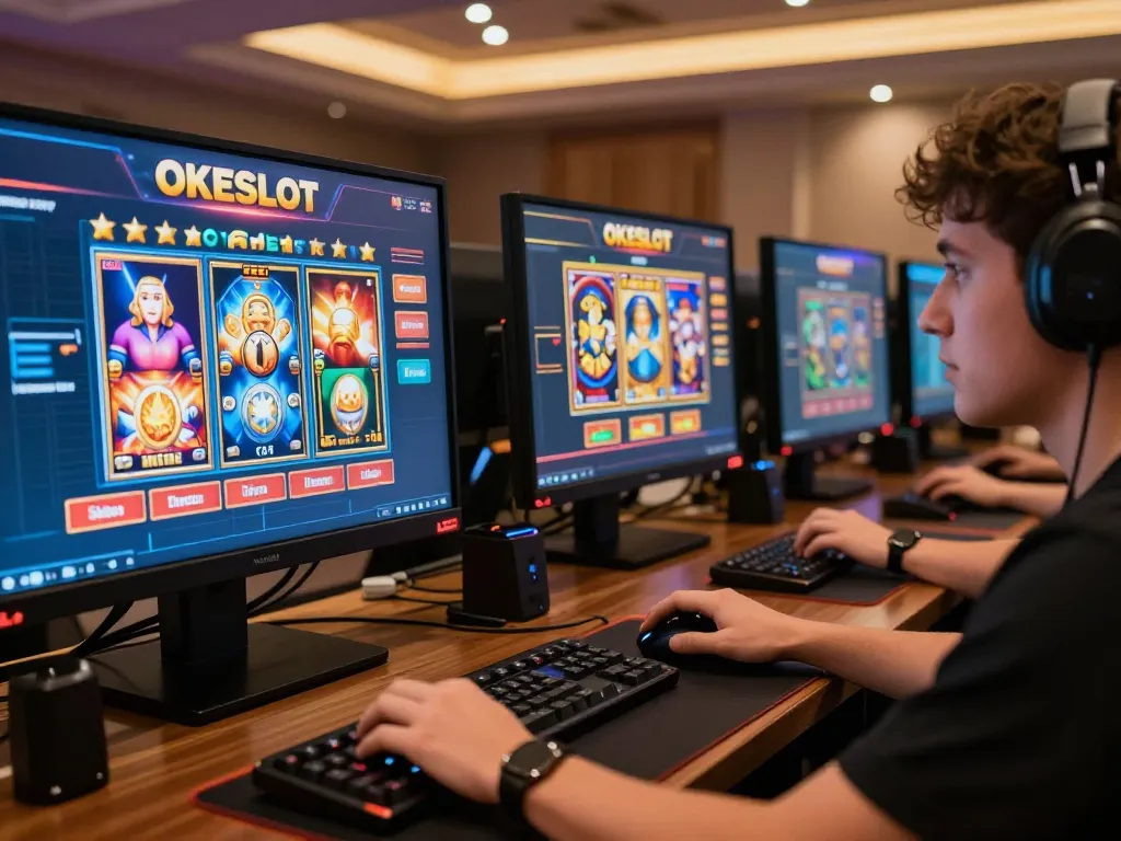 Player enjoying dynamic slots on OKESLOT display in a premium online gaming setup