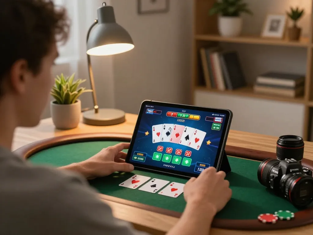 Engaged user gaming on https://fabet.limited/ tablet in a cozy environment.