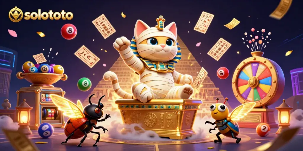 Solototo memicu keseruan dengan mumia kucing bergaya 3D di kasino kuno.