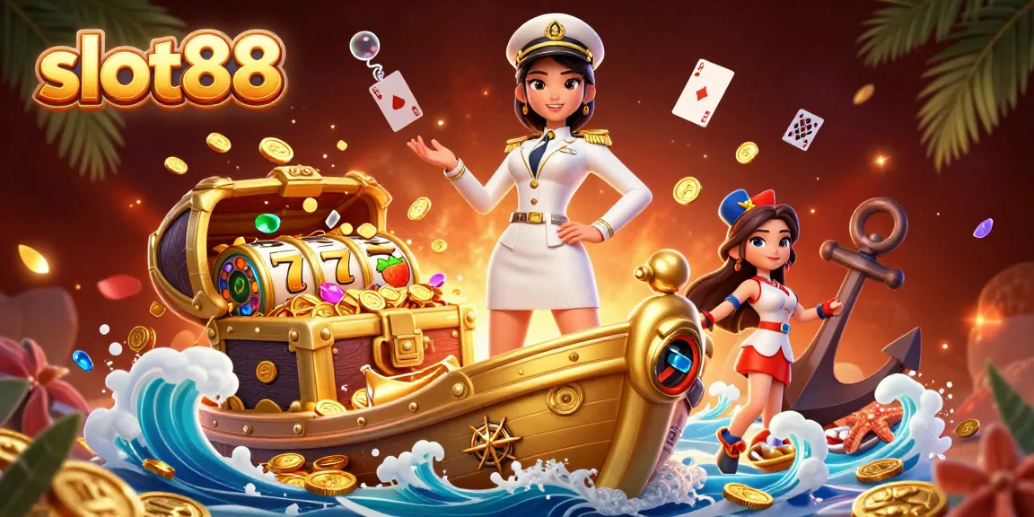 Spin slot88 reels for jackpots in an elaborate 3D casino illustration showcasing underwater treasures.