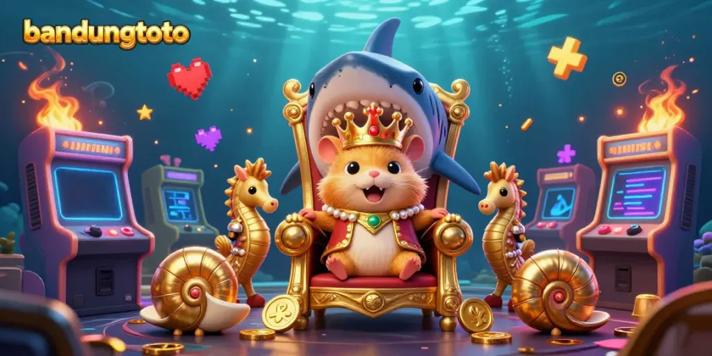 Engage with bandungtoto's thrilling casino experience featuring a cartoon hamster king and vibrant gaming elements.