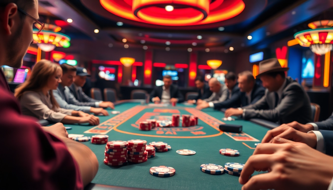 Menang di taruhan dentoto di meja poker yang mewah dengan suasana kasino yang semarak.