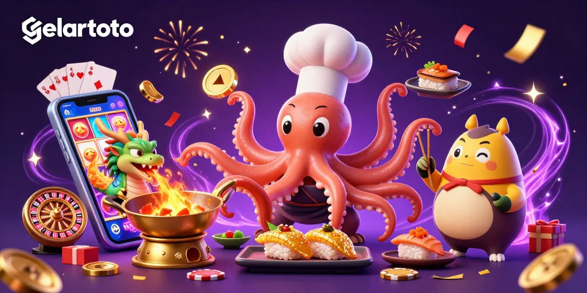 Experience the thrill of gelartoto with a dynamic casino scene featuring vibrant gaming elements and characters.