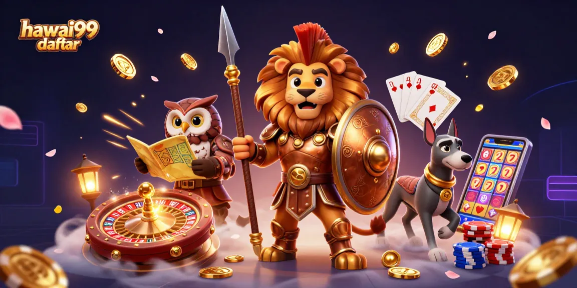 Engage in thrilling gaming action with hawai99 daftar, showcasing dynamic characters and vibrant casino elements.
