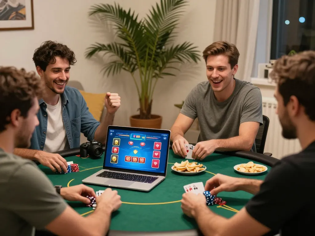 IDNSCORE players enjoying an exciting online poker game celebrating a big win.