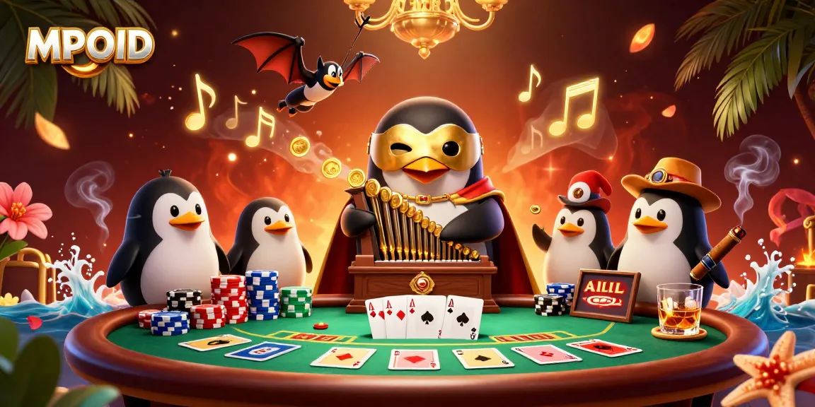 MPOID captivates players at an online casino table with a surreal 3D scene of winning poker hands and golden coins.