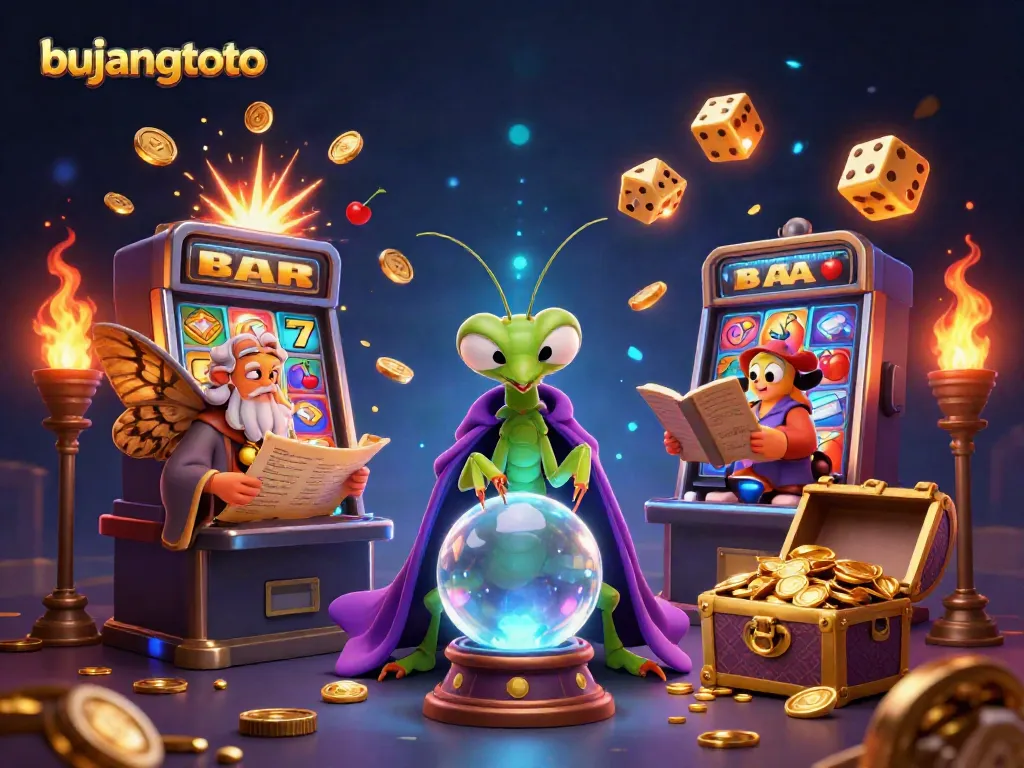 Experience the magic of bujangtoto with a dazzling casino scene featuring fortune tellers and jackpots.