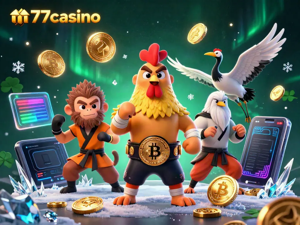 Karakter ikonik m77casino beraksi dengan simbol taruhan yang berkilauan dan suasana menegangkan.