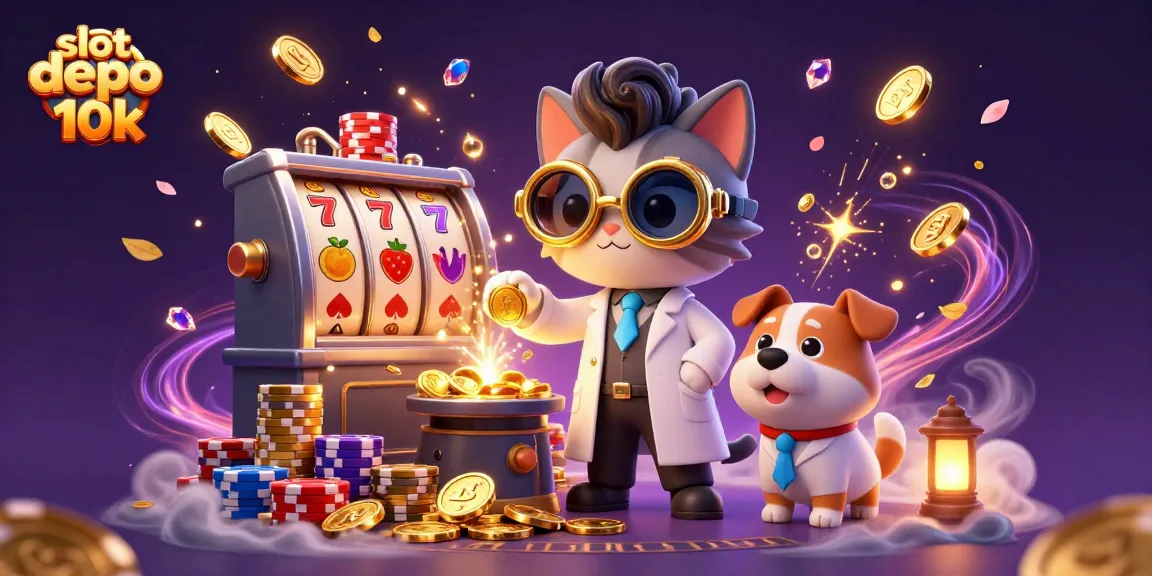Experience the thrill of slot depo 10k with vibrant visuals of cascading coins and animated characters.