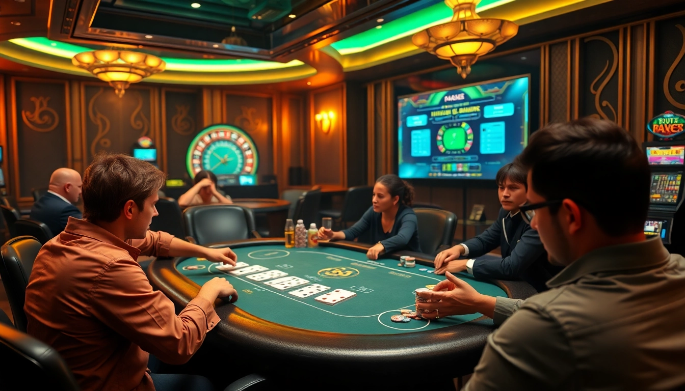 Engage in exciting poker online action with vibrant visuals of a virtual poker room and colorful chips.